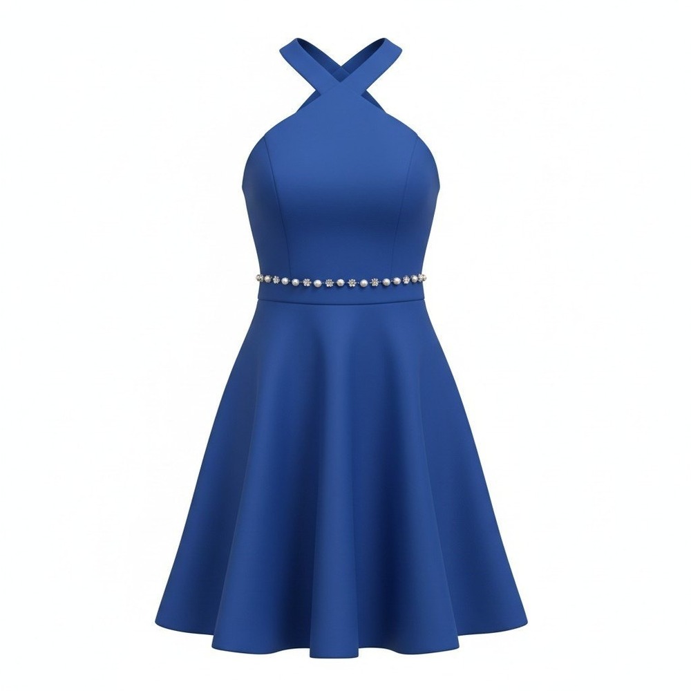 Charlotte Russe Womens XS Royal Blue Halter Neck Fit & Flare Dress Party